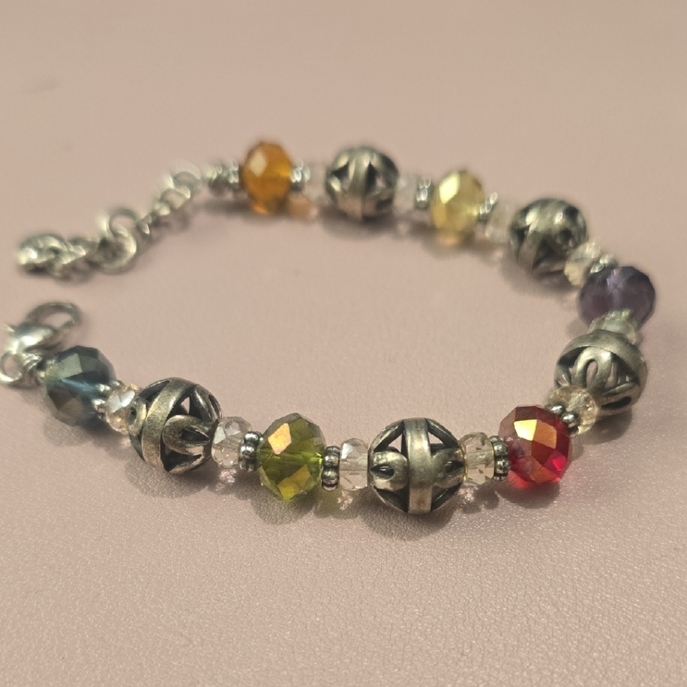 Brighton Silver and Multicolor Beaded Bracelet